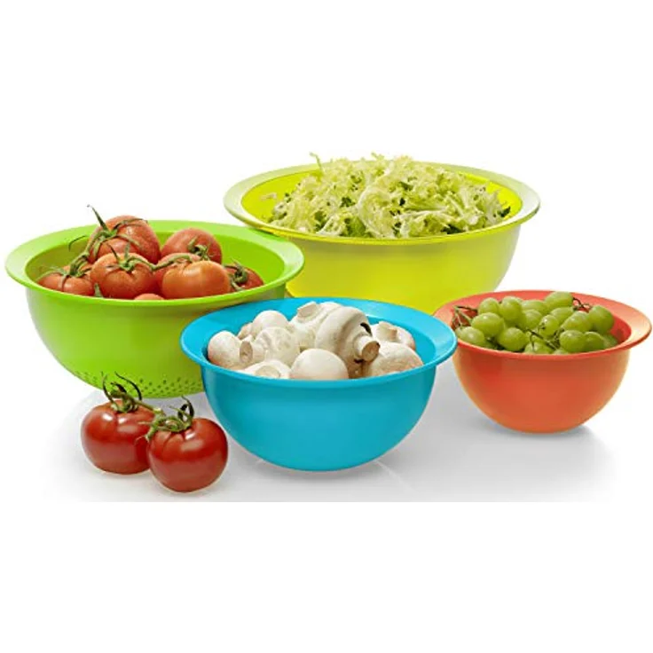 Rotho Caruba Set 3 Schüsseln und 1 Sieb, Kunststoff (BPA-frei), farbig sortiert, Volumen: 1 Liter - 2 Liter - 4.8 Liter und ein Sieb – Bild 6