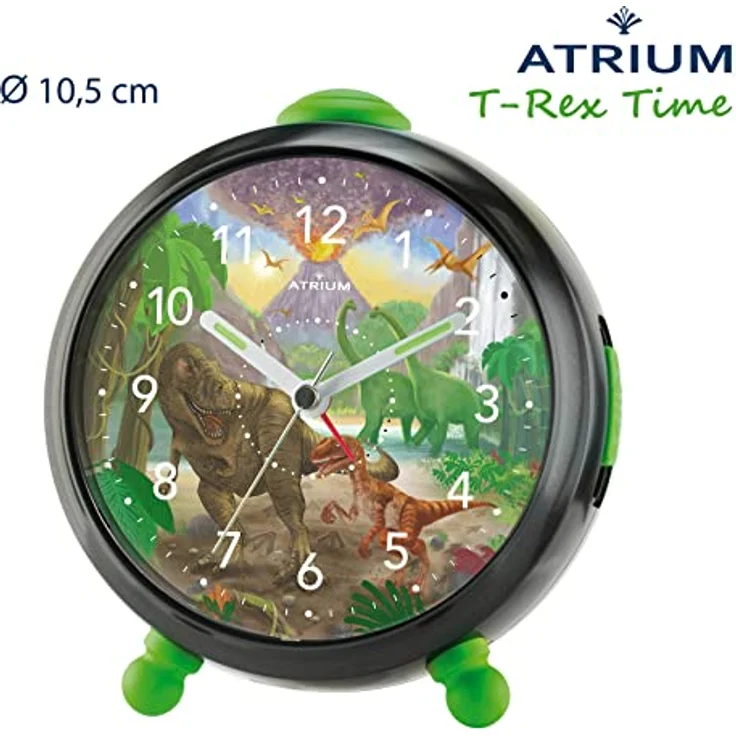 Atrium T-Rex Time Kinderwecker, Lautloser Quarzwecker in Schwarz Grün mit Licht und Snooze, 11,5 x 11 x 7 cm – Bild 3