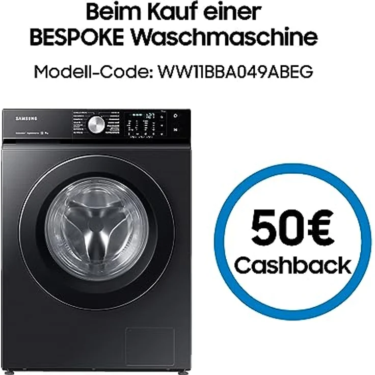 Samsung WW11BBA049AB/EG Waschmaschine, 11 kg, 1400 U/min, AI Ecobubble-Technologie, BESPOKE Flat Design mit SpaceMax Technologie, Hygiene-Dampfprogramm, FleckenIntensiv-Funktion, Schwarz – Bild 2