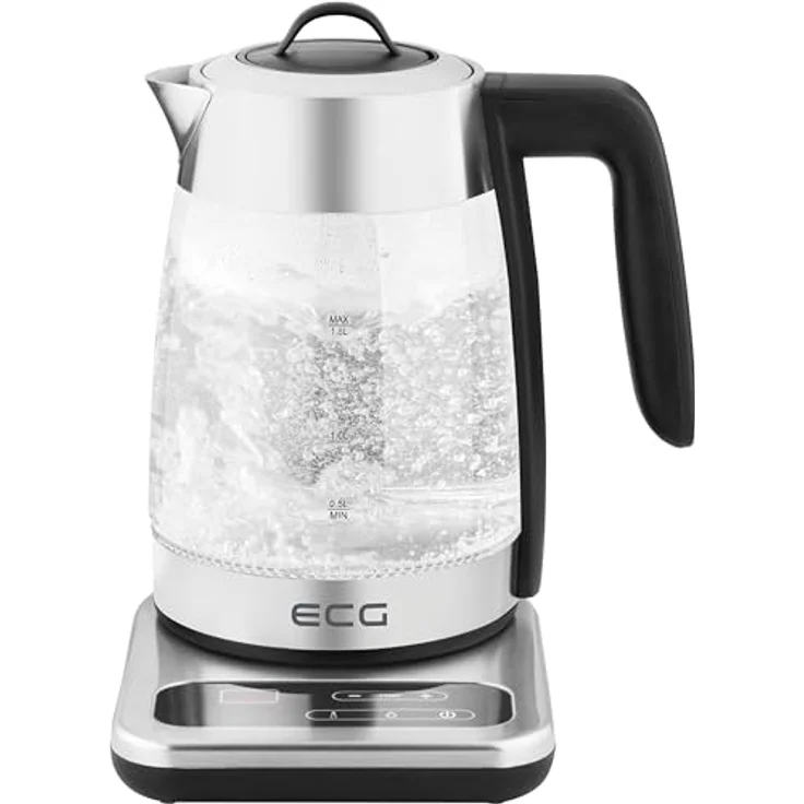 ECG RK 1891 INFUSO Wasserkocher mit Teesieb, 1850 Watt, 1,8 Liter, 7 Temperatureinstellungen, Glas, Edelstahl – Bild 2