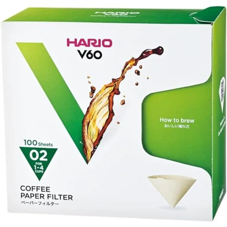 Papier-Kaffeefilter V60 von Hario 100 Stück, im Karton Size 02 Natürlich, ohne Tabs – Bild 2