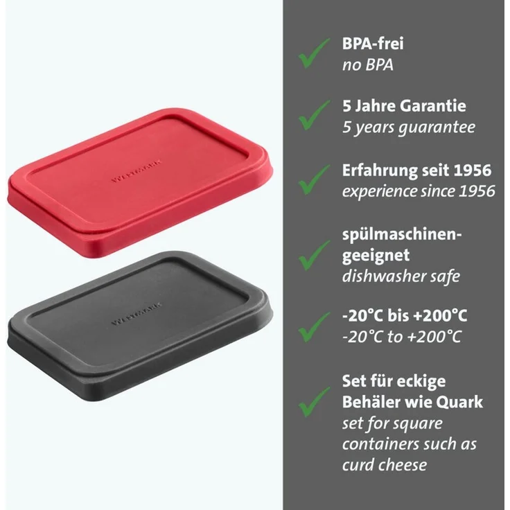 WESTMARK Vorratsdose 2 Frischhaltedeckel, eckig, 10,5 x 8,5 cm, Silikon, Silikon – Bild 1