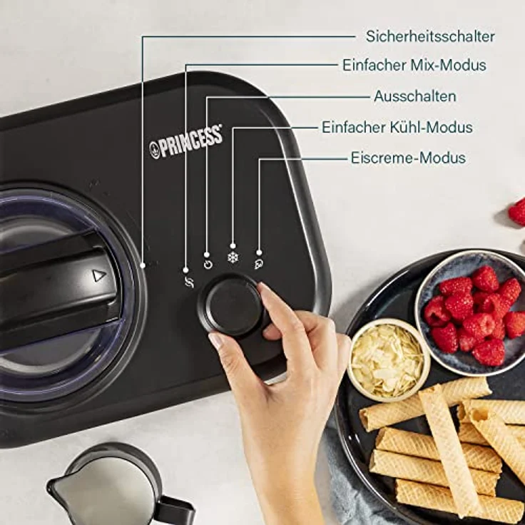 Princess 282608 Eismaschine mit Kompressor, inkl. Kühlaggregat, 1l, 100W, fertig in 60 Minuten, schwarz, silber – Bild 6