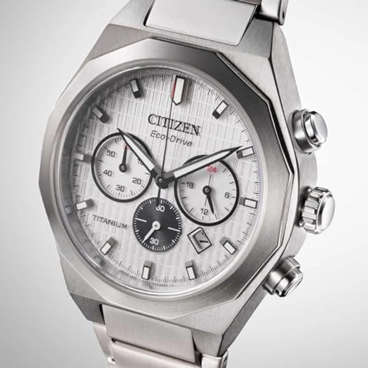 Citizen CA4690-51A Zenshin Senkei Eco-Drive Solar Chronograph, silberfarbenes Super-Titanium Gehäuse, Gliederband, 10 ATM wassergeschützt – Bild 2