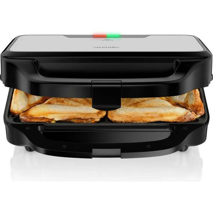 Arendo 3-in-1-Sandwichmaker, 900 W, Antihaftbeschichtung, automatische Temperaturregelung, Schwarz/Silber, Edelstahl-Applikation