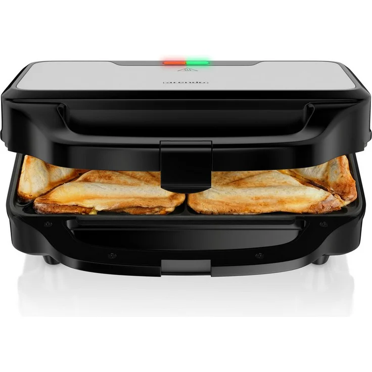Arendo 3-in-1-Sandwichmaker, 900 W, Antihaftbeschichtung, automatische Temperaturregelung, Schwarz/Silber, Edelstahl-Applikation