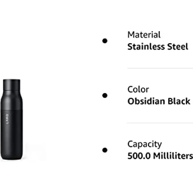 LARQ Bottle Twist Top 500ml - Isolierte Edelstahl-Trinkflasche | Thermoskanne, BPA-frei | Wiederverwendbare Wasserflasche für Camping, Büro und Reisen | Hält Getränke kalt und heiß, Obsidian Black – Bild 4