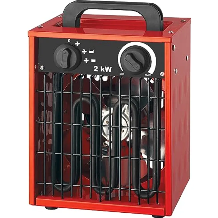 SHX Industrie-Heizlüfter 2000W SHX308HEAT2022 – 2000 Watt, rostfreies Stahl-Heizelement, 3 Betriebsmodi, spritzwassergeschützt, einstellbares Thermostat, Überhitzungsschutz, Tragegriff, rot/schwarz