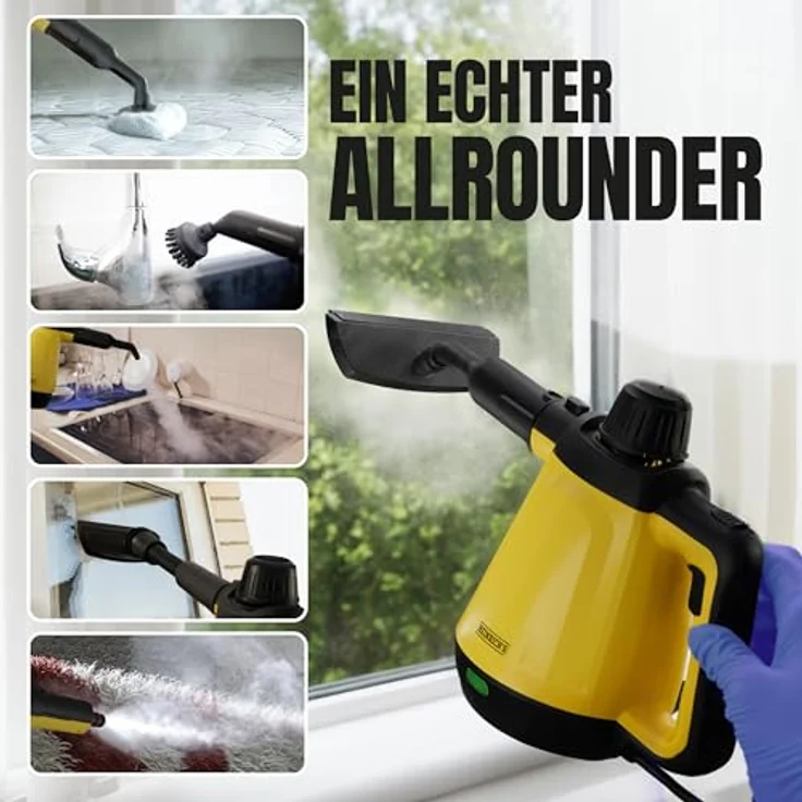 HEINRICHS Handdampfreiniger, Dampfreiniger mit 1200W, 5 min Aufheizzeit, 400ml Wassertank, 3,5 Bar Dampfdruck, 5m Kabel, für Auto, Küche, Bad, Polster, Boden, Fenster – Bild 3