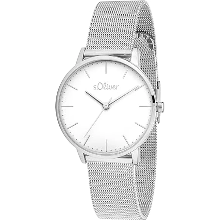 s.Oliver Quarzuhr Classic Mesh Medium, Damen-Armbanduhr mit weißem Ziffernblatt, IP-Silber, Klappschließe, 3 Bar wasserdicht – Bild 2