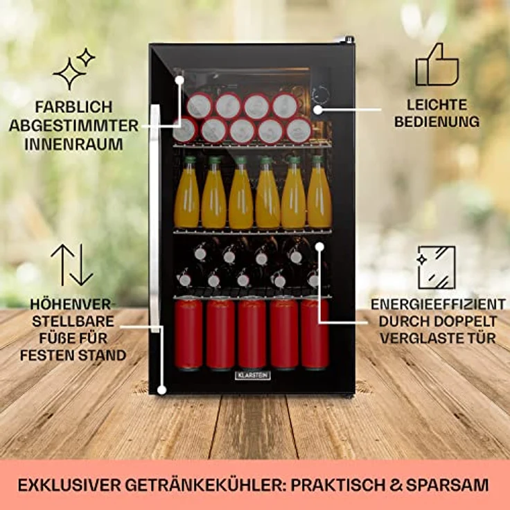 Klarstein Beersafe XXL Onyx Getränkekühlschrank, freistehend, schwarz, Panoramaglastür, Energieklasse E – Bild 6