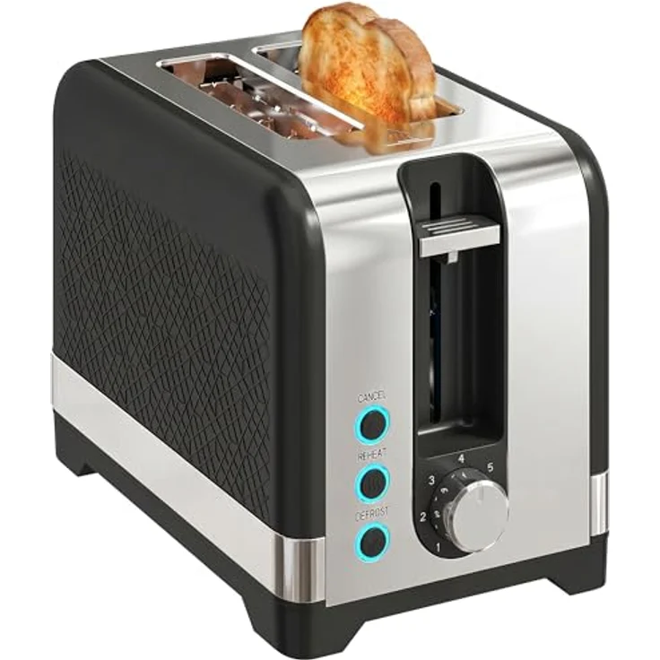 HOMCOM 2-Scheiben-Toaster, 7 Bräunungsstufen, Wärmerost, schwarz+siber, 930 W – Bild 1