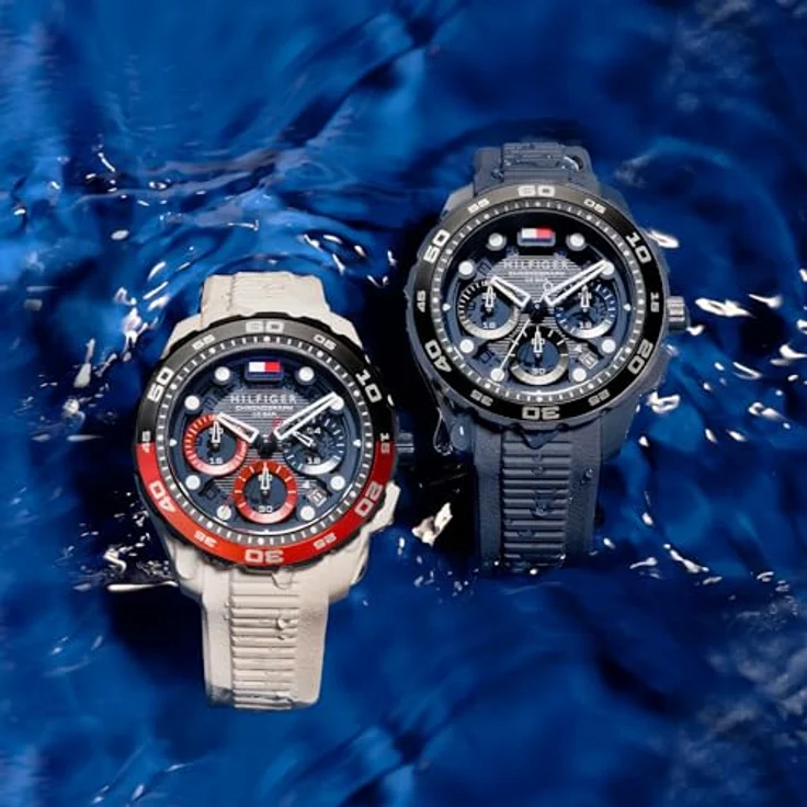 Tommy Hilfiger Chronographen-Quarzuhr mit Kalender für Herren, 44mm Gehäuse mit weißem Silikonarmband und blauer Zifferblatt, 10 ATM wasserdicht, Modell 1792231 – Bild 5