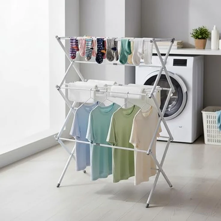 Spetebo Teleskop Wäscheständer, ausziehbar und klappbar, 4-7,5 m Trockenlänge, weiß, 104 x 43-75 cm – Bild 8