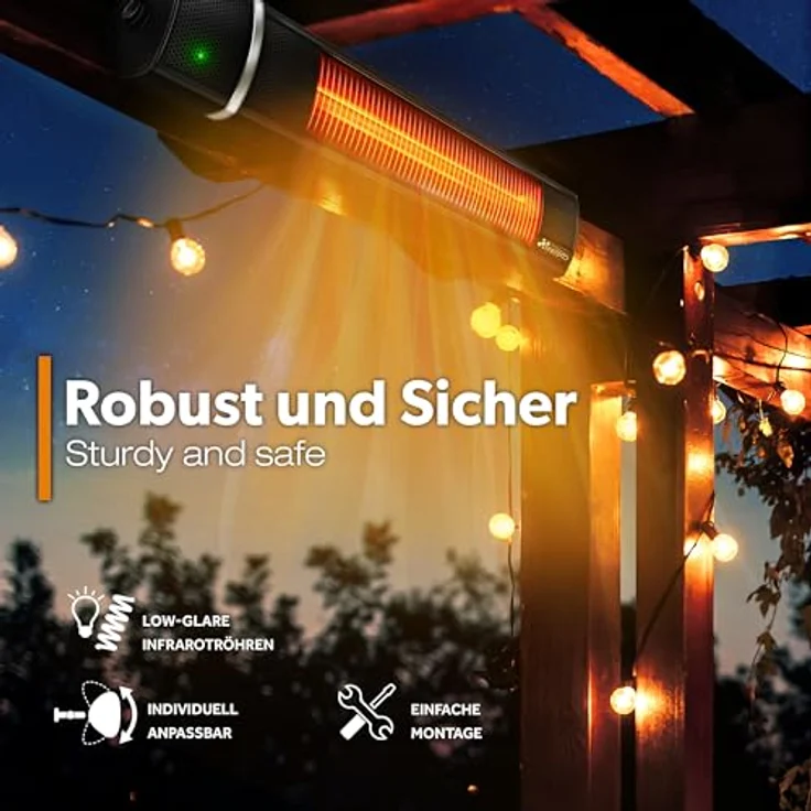 TRESKO Infrarot Heizstrahler 2000W mit Fernbedienung | Terrassenstrahler Innen & Außen, 3 Heizstufen | Wand-Heizstrahler Infrarotstrahler, Edelstahl & Aluminium – Bild 3
