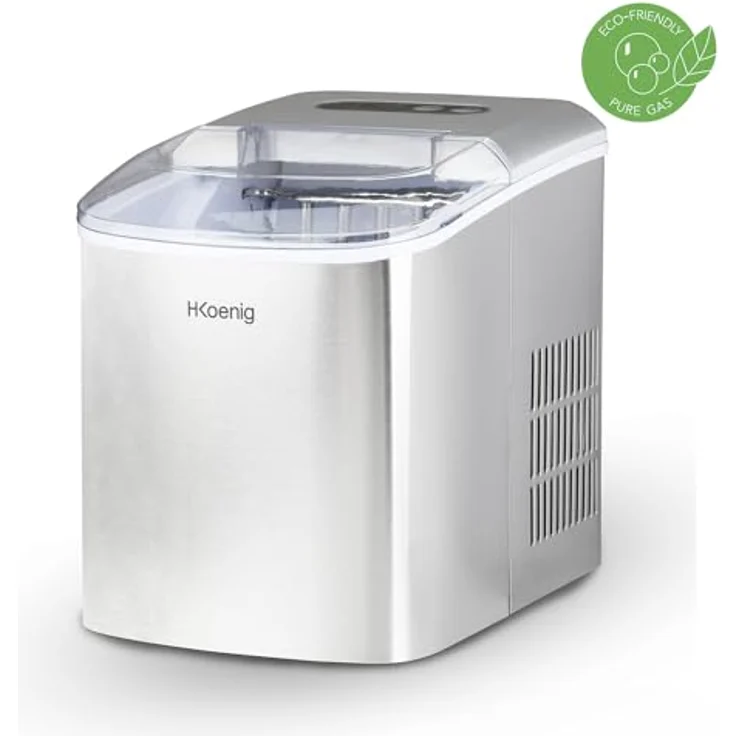 H.Koenig KUB14 Eiswürfelbereiter, 12kg in 24h, 2 Eiswürfelgrößen, Automatisch, Elektrisch, Kompakt, Tragbar, Leise 1L, Schneller Eiswürfel in 9min fertig, Eiswürfelschaufel, Edelstahl, silber – Bild 2