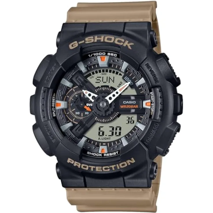Casio G-Shock 110 Series Men's Watch Black and Brown GA-110TU-1A5ER Resin Case and Strap, Military Style Watch for Men