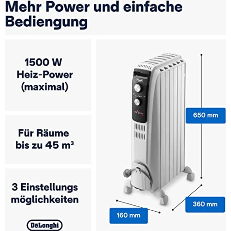 De’Longhi Dragon 4 TRD4 0615 Öl-Radiator 230 V, 50 Hz, Radiator – Bild 2