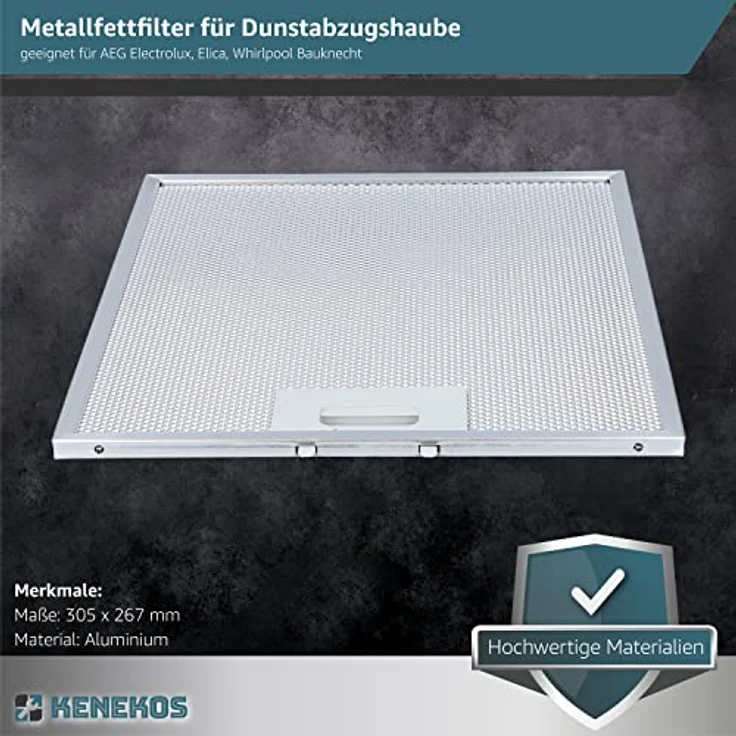 Kenekos Metallfettfilter, 305 x 267 mm, spülmaschinenfest, geeignet für AEG, Elica und Whirlpool Dunstabzugshauben – Bild 3