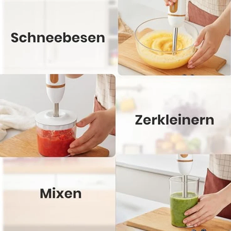 Heinner HB-DC600WH, Stabmixer mit 600 Watt Leistung, Mixerschüssel 1 Liter und Zerkleinerungsschüssel 0,5 Liter, Holzoptik – Bild 3