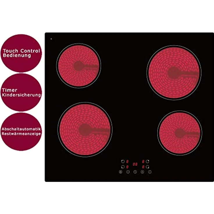 PKM Glaskeramik Kochfeld 60cm rahmenlos Touch Control Timer Funktion – Bild 2