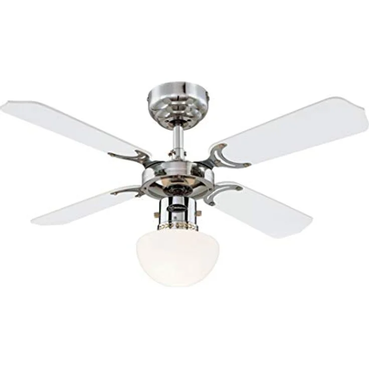 Westinghouse Lighting Portland Ambiance, Deckenventilator mit Beleuchtung, Metall, Ausführung in Chrom mit Wendeflügeln in Weiß-Schwarz – Bild 2