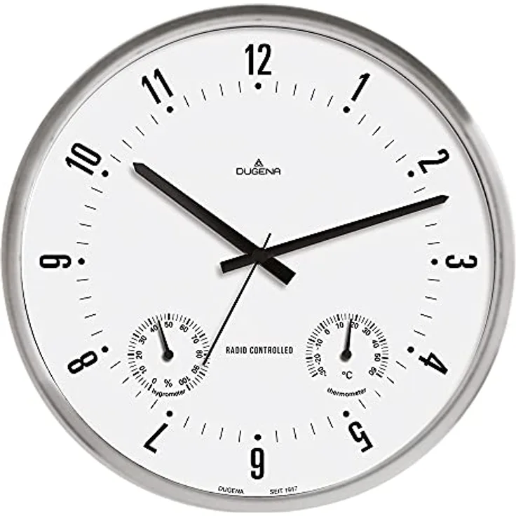 Dugena Wanduhr, Funkuhrwerk, Thermometer, Hygrometer, Metallgehäuse, ø 25 cm, inklusive Batterie (ø 33 cm)