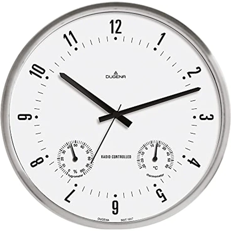 Dugena Wanduhr, Funkuhrwerk, Thermometer, Hygrometer, Metallgehäuse, ø 25 cm, inklusive Batterie (ø 33 cm) – Bild 1