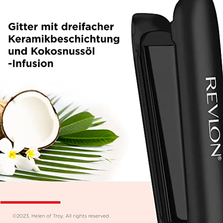 Revlon SmoothStay 25 mm Glätteisen mit Kokosnussöl-Infusion + Reisebeutel (schwimmende Platten mit abgerundeten Kanten, anpassbare Temperatur bis zu 235 °C) - RVST2211P – Bild 2