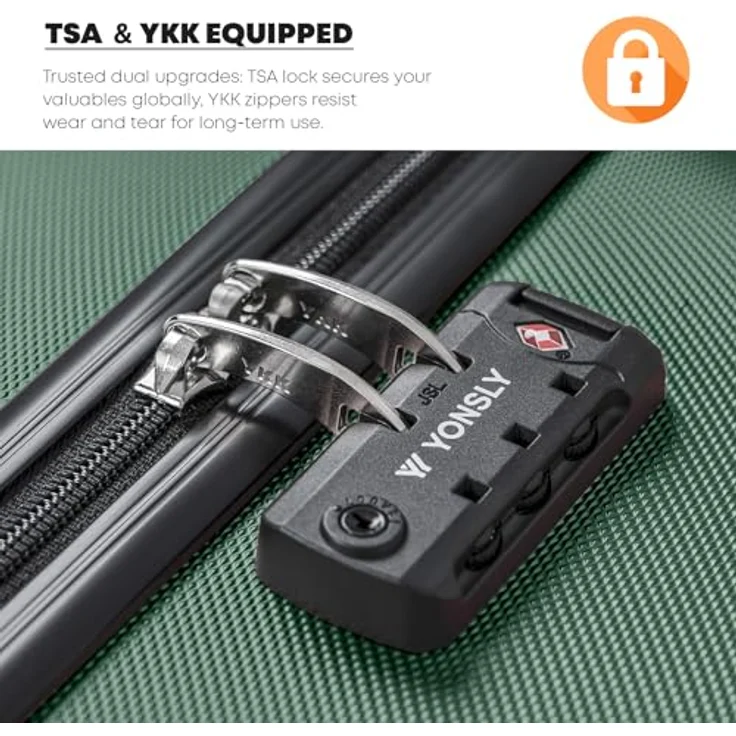 YONSLY Premium Reisekoffer M, Handgepäck Trolley mit TSA-Schloss und YKK-Reißverschluss, 4 Rollen, Dunkelgrün – Bild 3