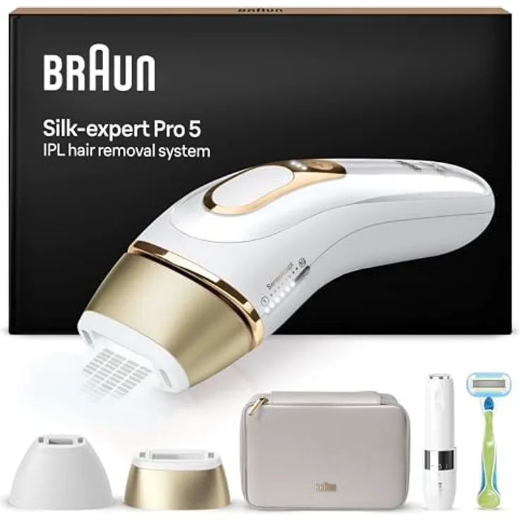 Braun IPL Silk·expert Pro 5, Haarentfernung für zuhause, Alternative zur Laser-Haarentfernung, Weiß und Gold