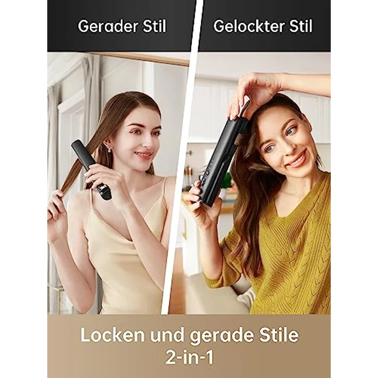 Dreame Hair Glamour Haarglätter, Kabelloser Tragbarer 2-in-1-Glätteisen, Negative Ionen, Gleichmäßige Wärmeverteilung, Drei Temperaturstufen, Schwarz – Bild 5