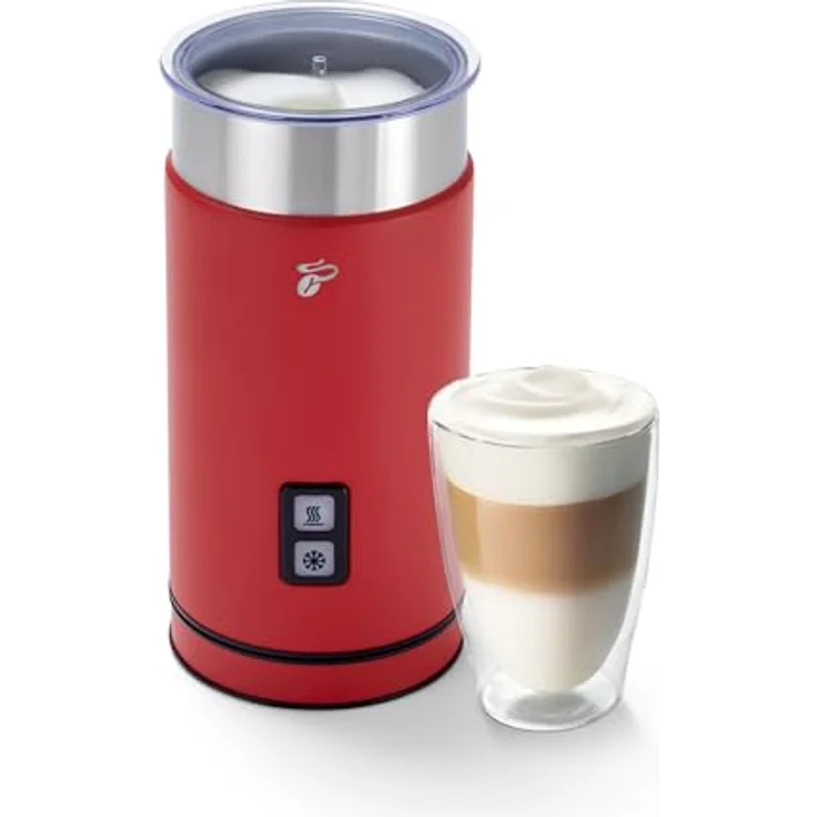Tchibo elektrischer Milchaufschäumer, 130ml Fassungsvermögen, aus rostfreiem Edelstahl, Antihaftbeschichtung, warmer und kalter Milchschaum, für Latte Macchiato, Cappucino und Kakao (Rot) – Bild 1