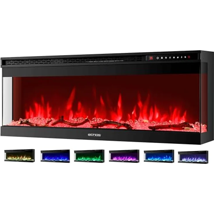 Echos Elektrokamin 1500 W | 13 realistische Flammeneffekte | Wandmontage oder Einbau, schwarz – Bild 2