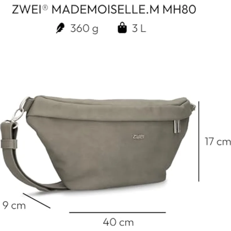 Zwei Mademoiselle.M Umhängetasche, 40 cm, grau, 100% Polyurethan, kompakte Maße 40 cm x 9 cm x 17 cm – Bild 2