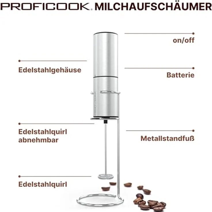ProfiCook® Milchaufschäumer | Batteriebetrieben | elektrischer Milchaufschäumer ideal für Cappuccino, Latte Macchiato o. Matcha-Tee | Milchaufschäumer Stab | Drehzahl 13000 U/min | PC MS 1273 – Bild 3
