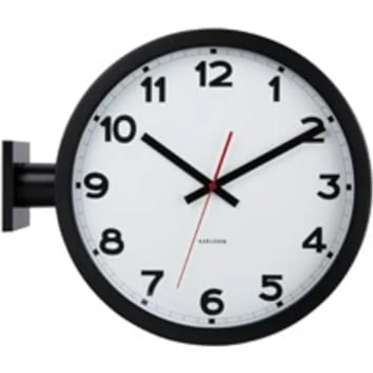 Karlsson Wanduhr New Classic Double Sided, Schwarz, 13x44.5x38cm, Rund, Aluminium, moderne Wanddeko für Wohnzimmer