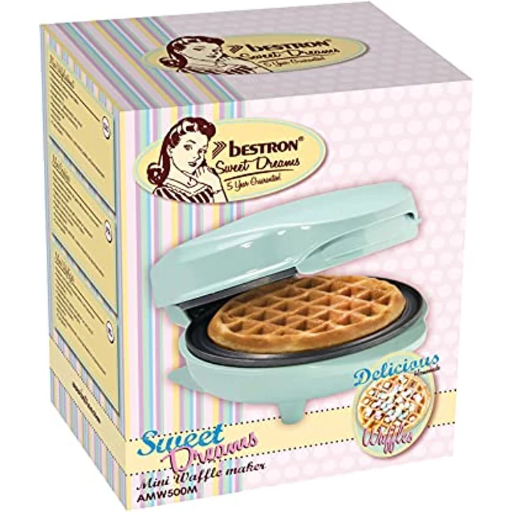 Bestron AMW500M Mini-Waffelautomat, Waffeleisen, 550W, Backampel, antihaftbeschichtet, mint – Bild 6