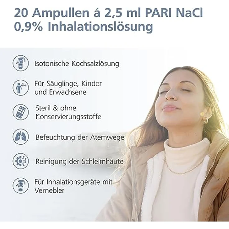 PARI Kochsalzlösung zum Inhalieren für Säuglinge, Kinder und Erwachsene – 120 Ampullen á 2,5ml NaCl 0,9 Inhalationslösung - Steril und ohne Konservierungsstoffe – Bild 3
