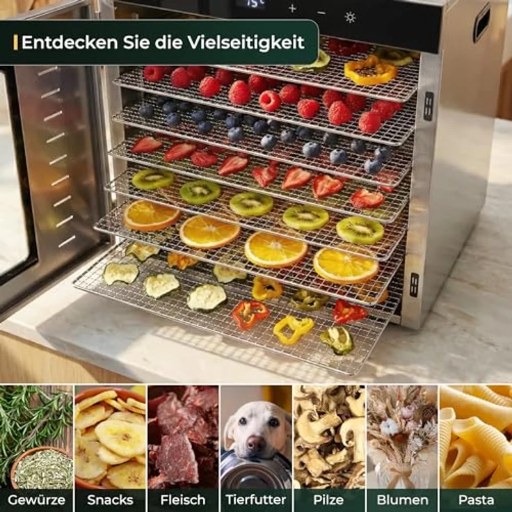 KLAMER Dörrautomat XXL 1000W, 10 verstellbare Etagen, 24h Timer, 30–90°C Temperaturregelung – Bild 7