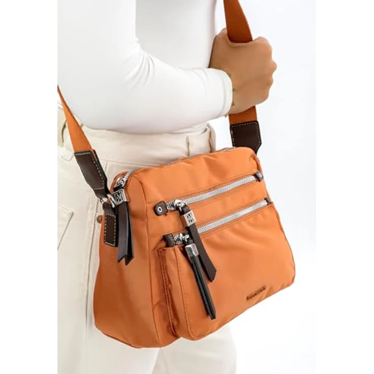 EMILY & NOAH E&N Esther Umhängetasche, schicke Nylon-Tasche mit Reißverschluss, Uni-Design, längenverstellbarer Umhängeriemen, Damen – Bild 4