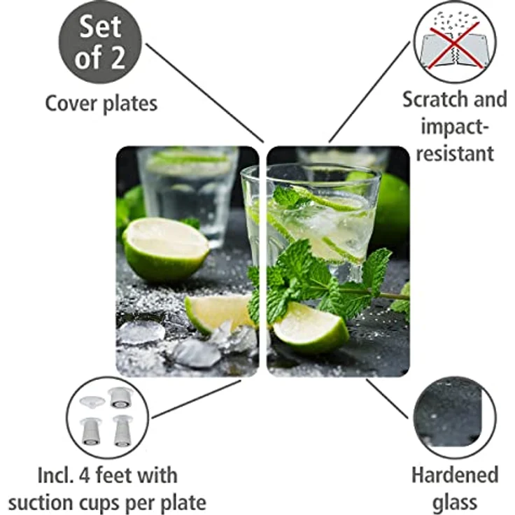 Wenko Herdabdeckplatte Universal Mojito, 2er Set Herdabdeckung für alle Herdarten, Gehärtetes Glas, 30 x 52 cm, mehrfarbig – Bild 2