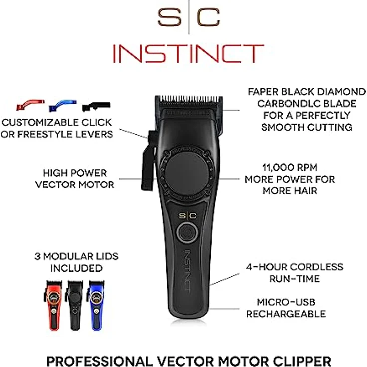 Professioneller Herren-Haarschneider Stylecraft Instinct by Gamma Più, Clipper mit Vektormotor mit Dynamischer Drehmomentsteuerung, 180 Min Autonomie, Verstellbare Klinge, 8 Kämme, 3 Abdeckungen - Preisvergleich – Bild 3
