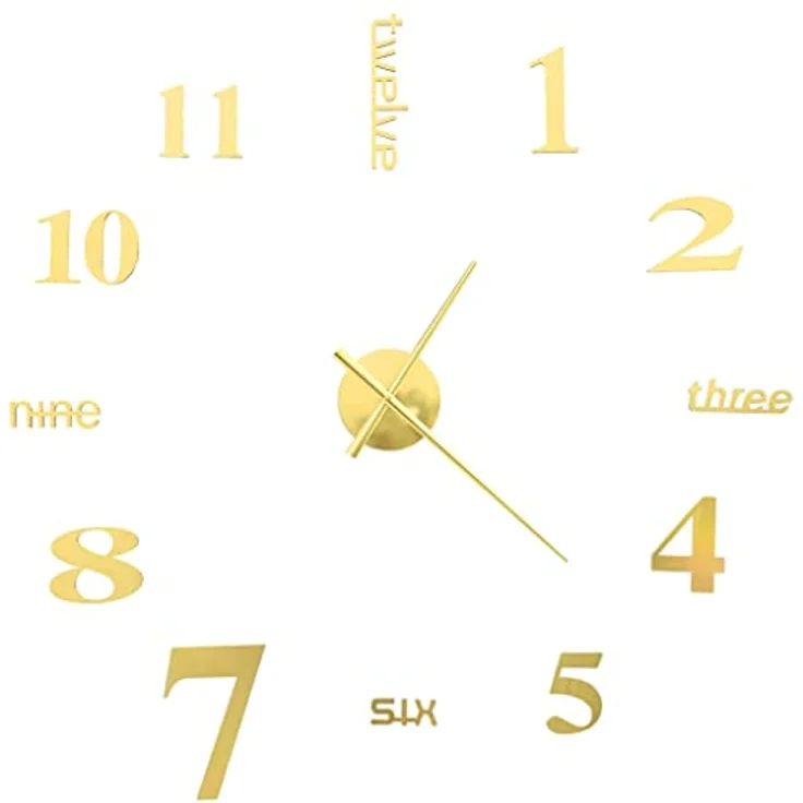 vidaXL 3D Wanduhr Modernes Design 100cm XXL Golden Deko Wand Uhr Wandtattoo – Bild 3