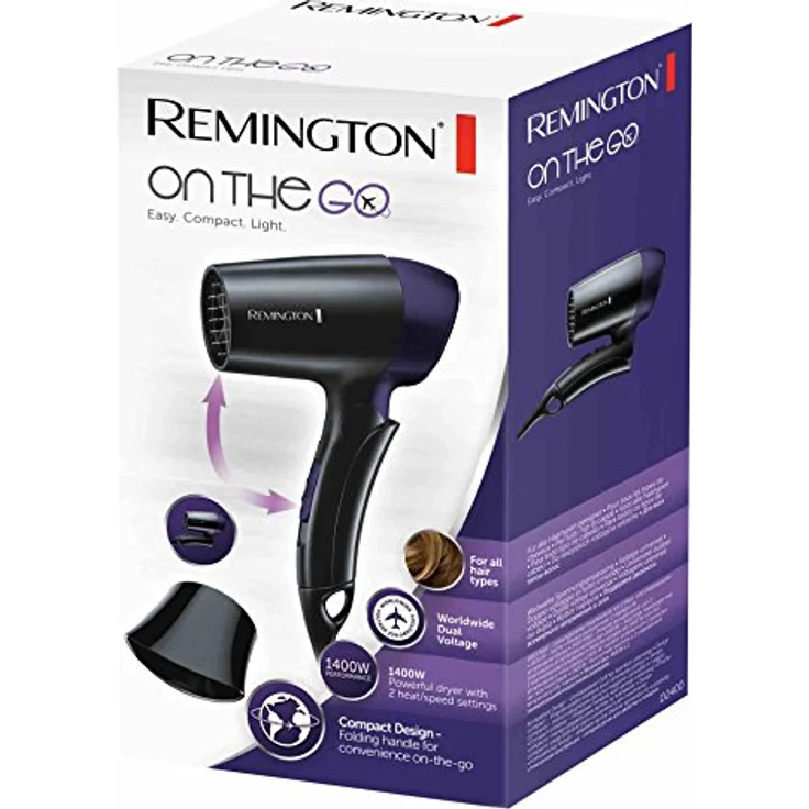 Remington Haartrockner On The Go D2400, 1400 Watt, weltweite Spannungsanpassung, klappbarer Reisehaartrockner, Stylingdüse, schwarz-grau – Bild 5