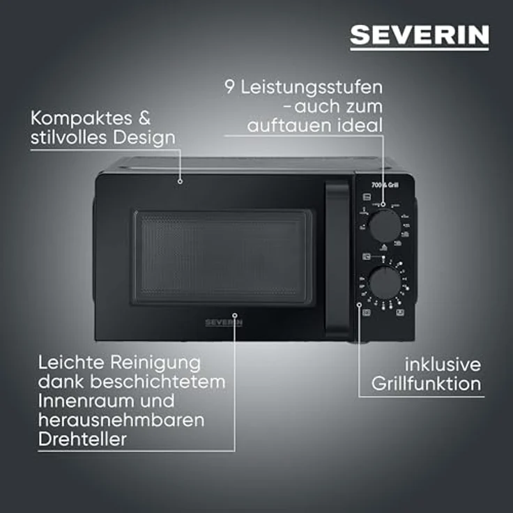 SEVERIN Mikrowelle mit Grillfunktion MW 9182, 900 Watt, 9 Leistungsstufen, kompakte Küche, inkl. Grillrost – Bild 2