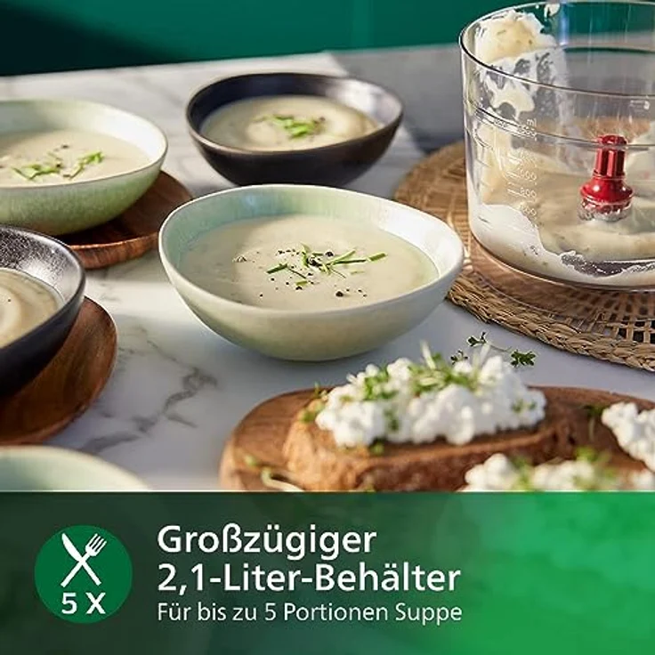 Philips HR7510-00 Küchenmaschine Viva Collection (800 W, 29 Funktionen, 2L Füllkapazität, 2-in-1 Schneidescheibe, Zitruspressenaufsatz) schwarz – Bild 6