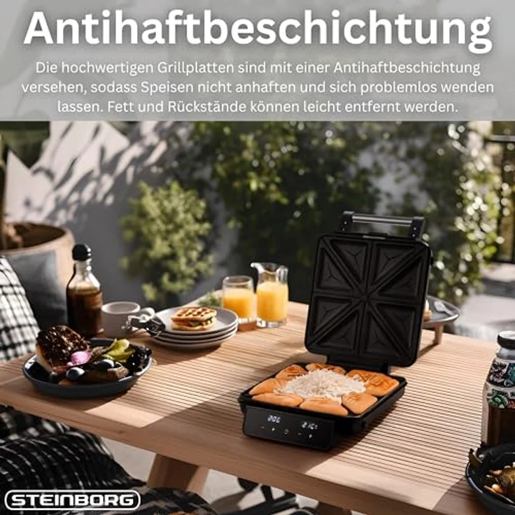 Steinborg® 2-in-1 Waffeleisen & Sandwichmaker, 1500 Watt mit Touch Panel & LED-Display, abnehmbare antihaftbeschichtete Platten, spülmaschinengeeignet, für Belgische Waffeln & Sandwiches – Bild 5