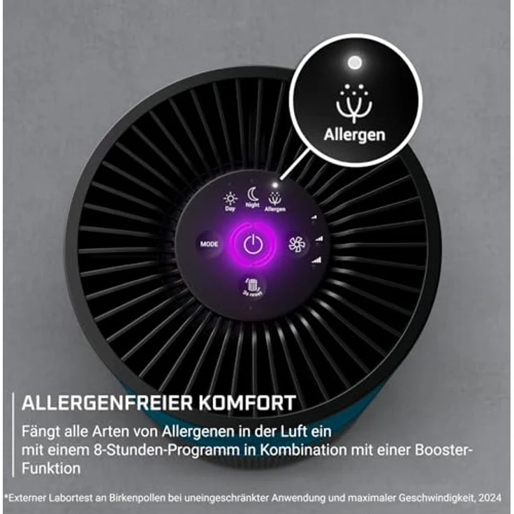 Rowenta Pure Air Compact, Luftreiniger mit 3-in-1 HEPA Allergy+ Filterung, Echtzeit-Luftqualitätsanzeige, für Räume bis 52 m², Schwarz/Blau, PU2221F0 – Bild 5