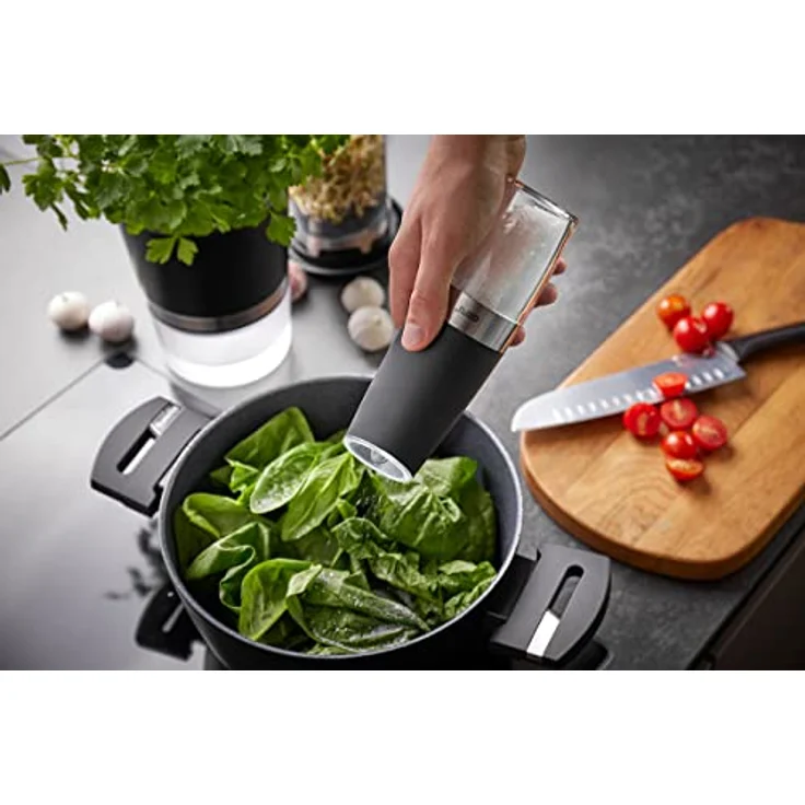 Gefu 34619 Salz- oder Pfeffermühle GIVA, elektrisch mit KippSensor - Gewürzmühle, Salzmühle, Stufenlos Verstellbares Keramikmahlwerk, LED-Beleuchtung – Bild 2